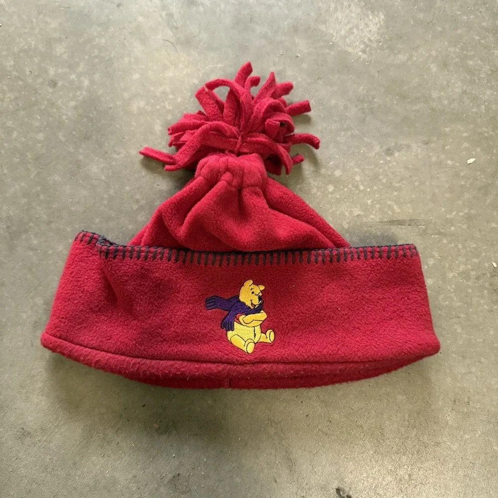 Winnie The Pooh Red Fleece Hat Pom Pom Cap Goofys Hat Co Disneyland Toddler Baby